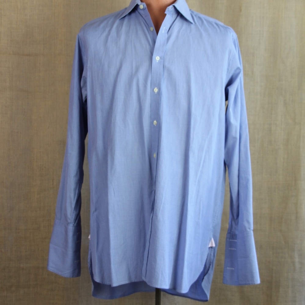 PINK Blue Micro Check Men's Shirt w/ French Cuffs
